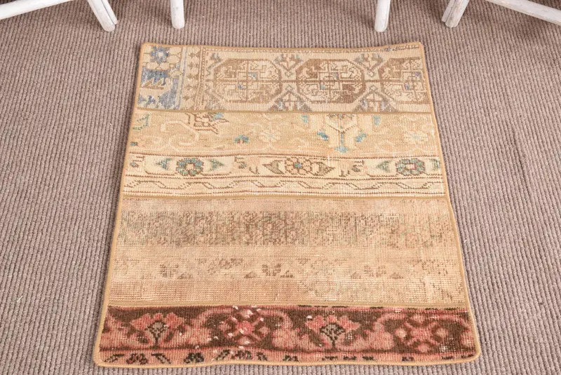 Vintage Small Rug, 2.1x2.8 ft Turkish Rug, Brown Ikat Wool Rug - 1