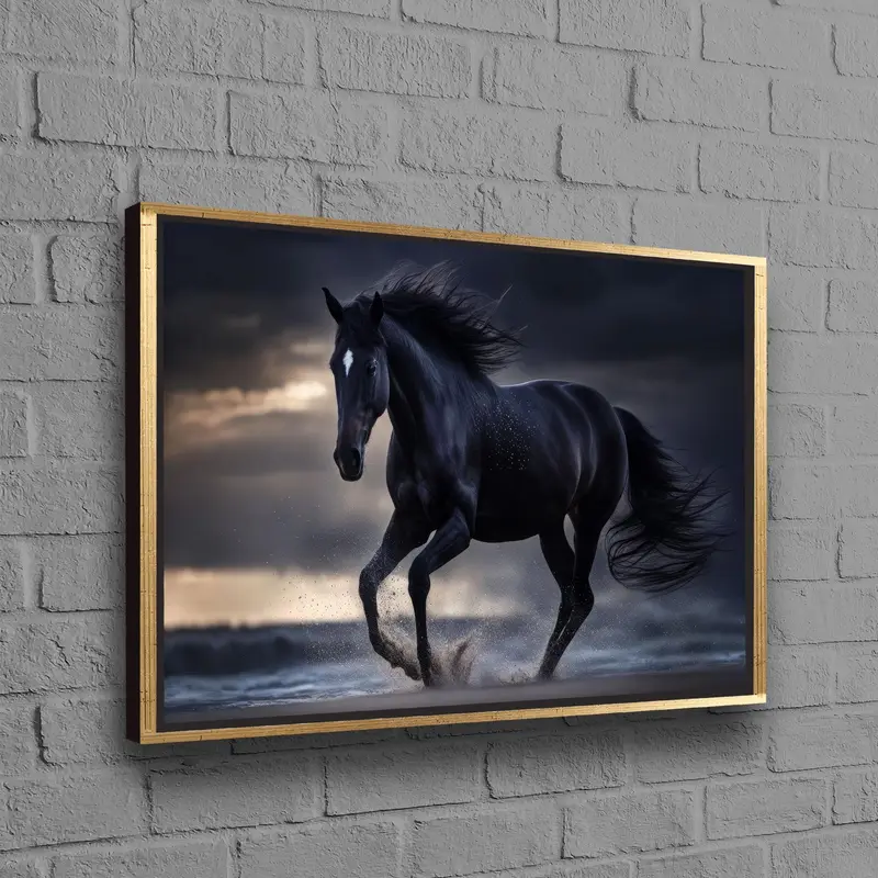 Modern Black Horse Canvas: Elegant Loft Decor & Horse Lover Gift