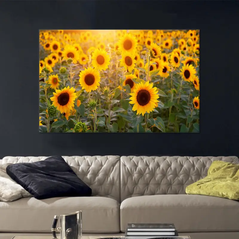 Lienzo amarillo del campo de girasoles: impresión artística de la cocina de la granja