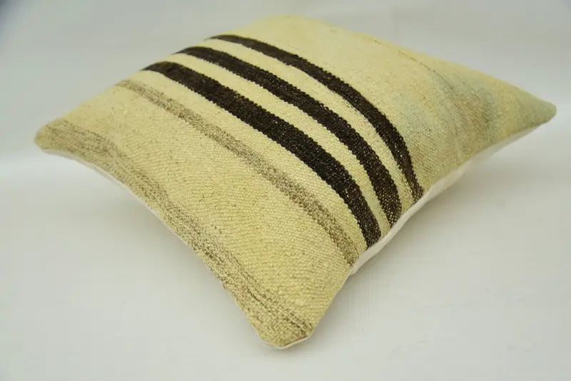 Turkish Kilim Pillow, Pillow Case, Ethnic Throw Pillow Cover, Kilim Cushion Sham, 16x16 Beige Cushion Case, Vintage Kilim Pillow - 6