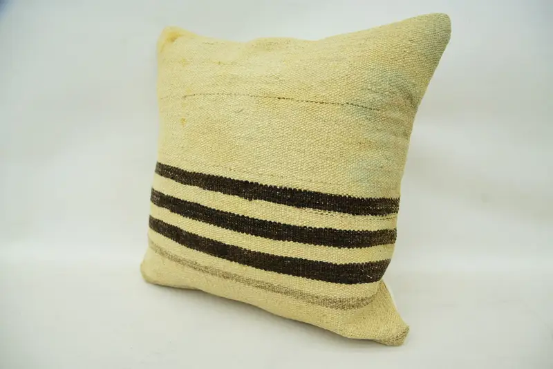 Turkish Kilim Pillow, Pillow Case, Ethnic Throw Pillow Cover, Kilim Cushion Sham, 16x16 Beige Cushion Case, Vintage Kilim Pillow - 3