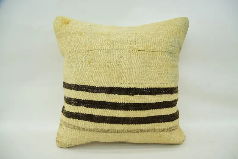 Turkish Kilim Pillow, Pillow Case, Ethnic Throw Pillow Cover, Kilim Cushion Sham, 16x16 Beige Cushion Case, Vintage Kilim Pillow - 4