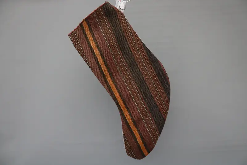 Brown Christmas Stocking with Black Ornaments, Festive Holiday Decor