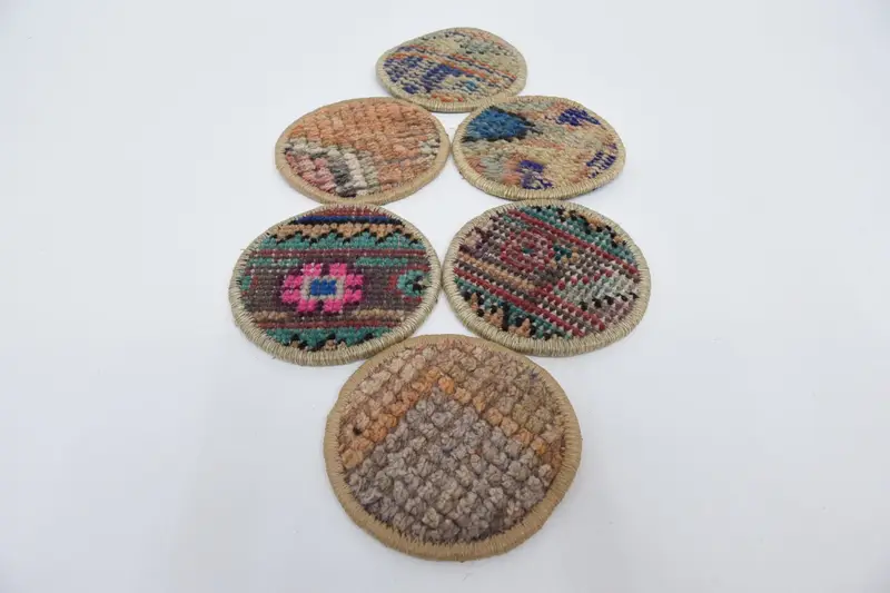 Bohemian Round Coaster, Green and Orange Ethnic Coaster