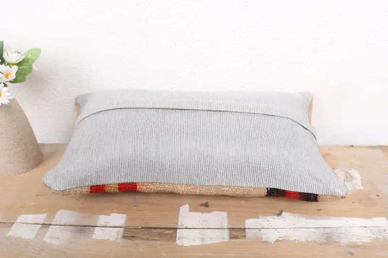 Kilim Pillow, Authentic Cushion Case, Aztec Pillow Case, 8x16 Red Pillow, Ottoman Pillow, Pillow Cover, Gift Pillow, Vintage Kilim Pillow - 7