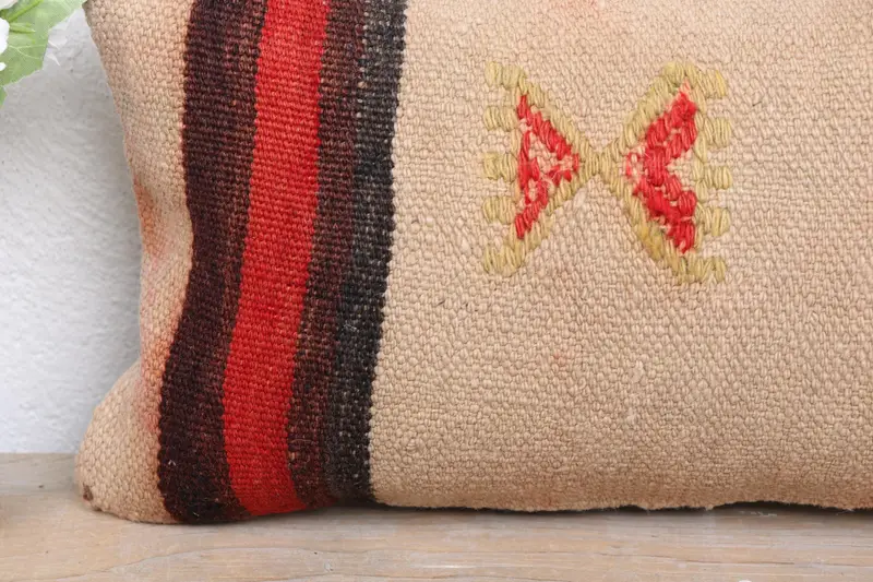 Kilim Pillow, Authentic Cushion Case, Aztec Pillow Case, 8x16 Red Pillow, Ottoman Pillow, Pillow Cover, Gift Pillow, Vintage Kilim Pillow - 3
