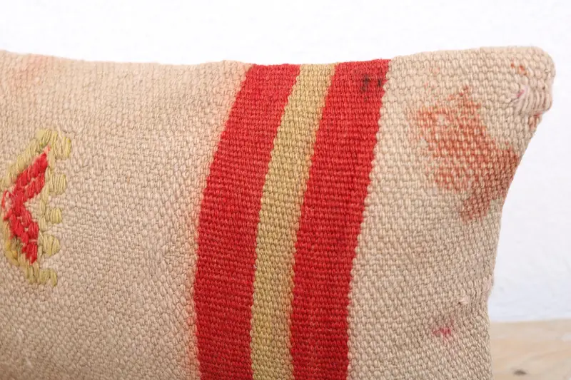 Kilim Pillow, Authentic Cushion Case, Aztec Pillow Case, 8x16 Red Pillow, Ottoman Pillow, Pillow Cover, Gift Pillow, Vintage Kilim Pillow - 5