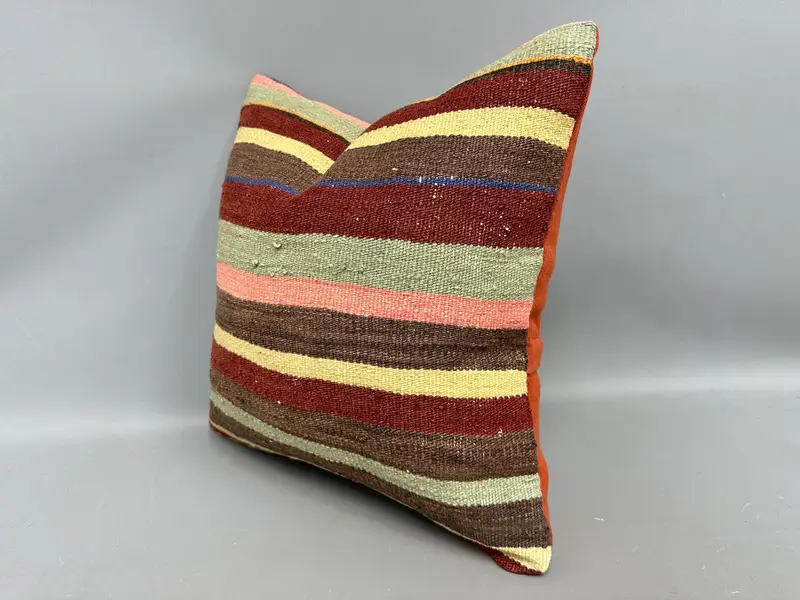 Pattern Throw Pillow Cover, Pillow Case, Boho Pillow Sham Cover, Throw Kilim Pillow, 18x18 Pink Pillow Cover, Handmade Kilim Cushion - 3