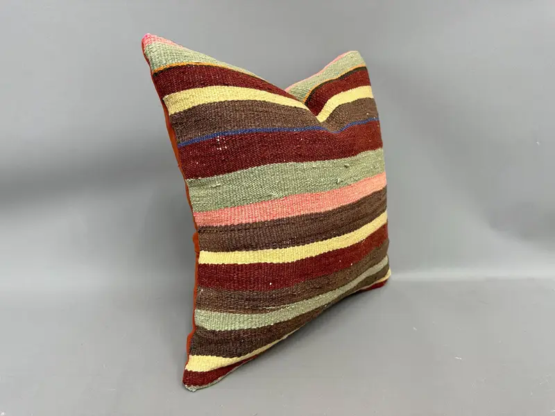 Pattern Throw Pillow Cover, Pillow Case, Boho Pillow Sham Cover, Throw Kilim Pillow, 18x18 Pink Pillow Cover, Handmade Kilim Cushion - 2