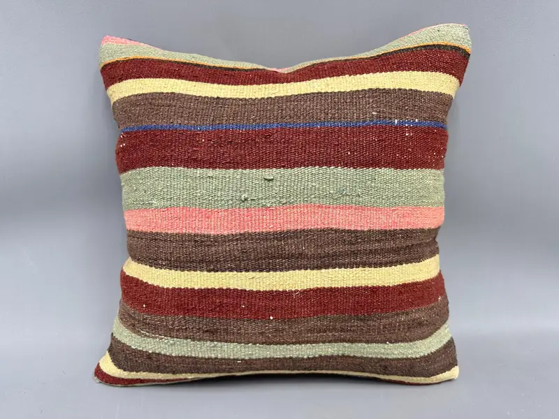 Pattern Throw Pillow Cover, Pillow Case, Boho Pillow Sham Cover, Throw Kilim Pillow, 18x18 Pink Pillow Cover, Handmade Kilim Cushion - 4