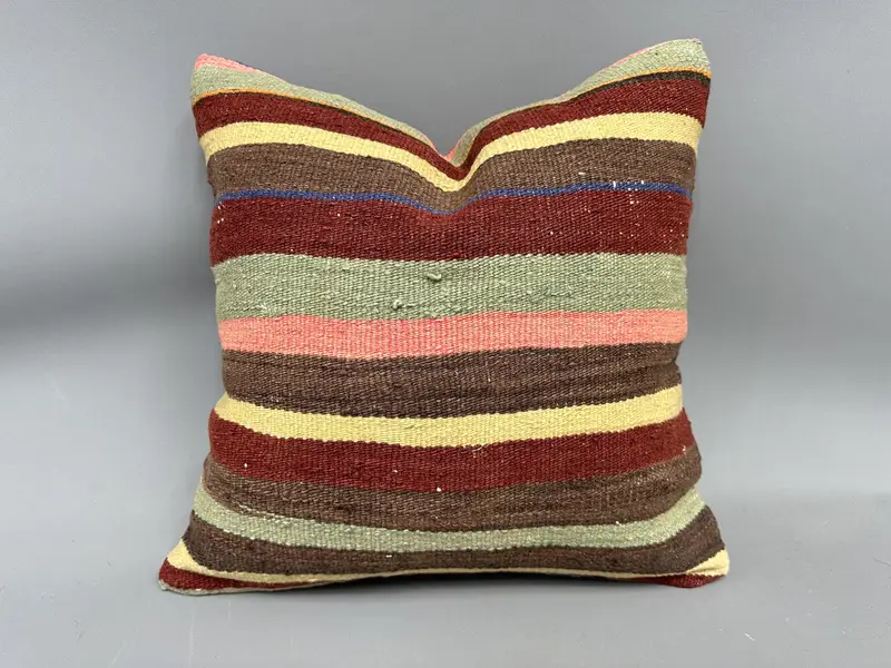 Pattern Throw Pillow Cover, Pillow Case, Boho Pillow Sham Cover, Throw Kilim Pillow, 18x18 Pink Pillow Cover, Handmade Kilim Cushion - 1