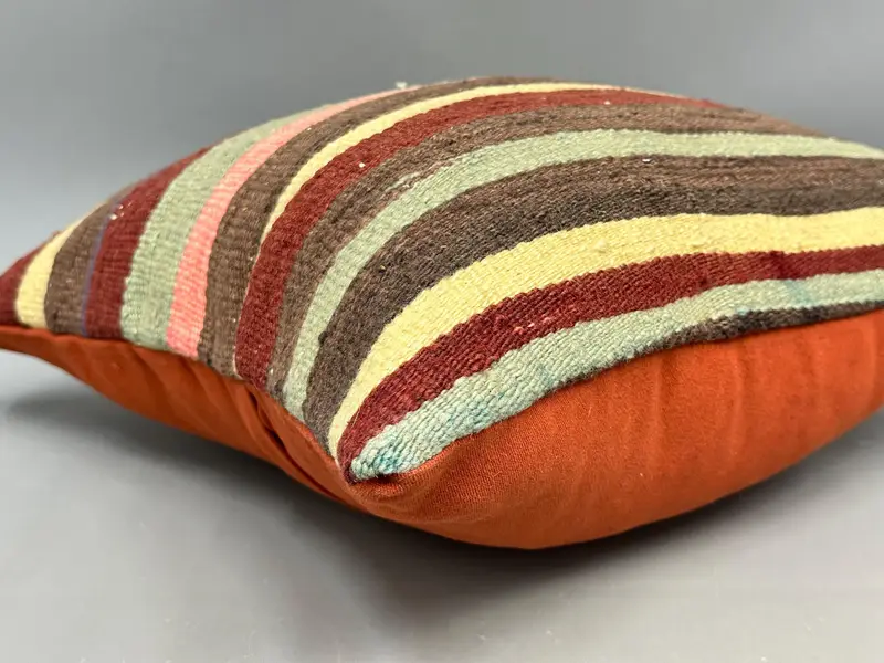 Pattern Throw Pillow Cover, Pillow Case, Boho Pillow Sham Cover, Throw Kilim Pillow, 18x18 Pink Pillow Cover, Handmade Kilim Cushion - 6