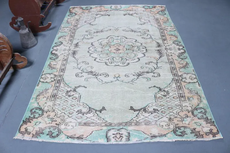 Vintage Türk Halısı, 5.2x7.7 ft Oushak Halısı, Mavi Büyük Oryantal Halı - 1