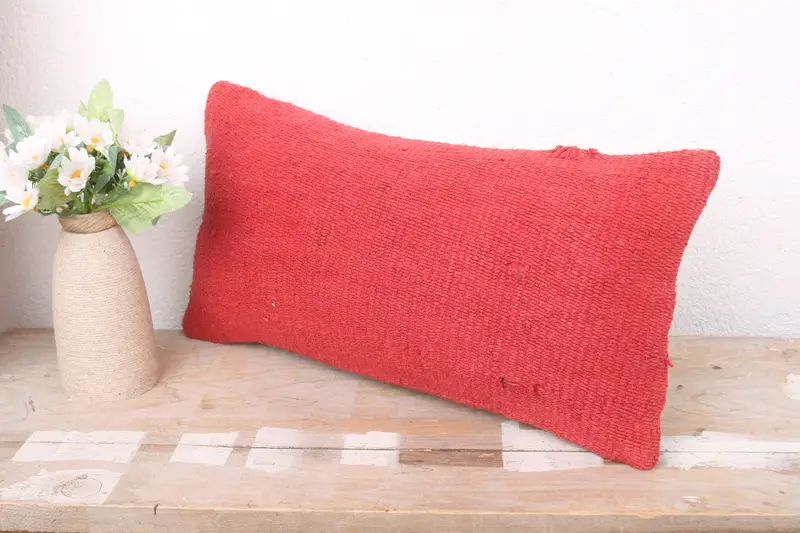 Kilim Cushion Sham, Pillow Cover, Indoor Cushion Case, Pillow for Sofa, 8x16 Red Pillow Sham, Vintage Kilim Throw Pillow, Rustic Cushion Cover - 4