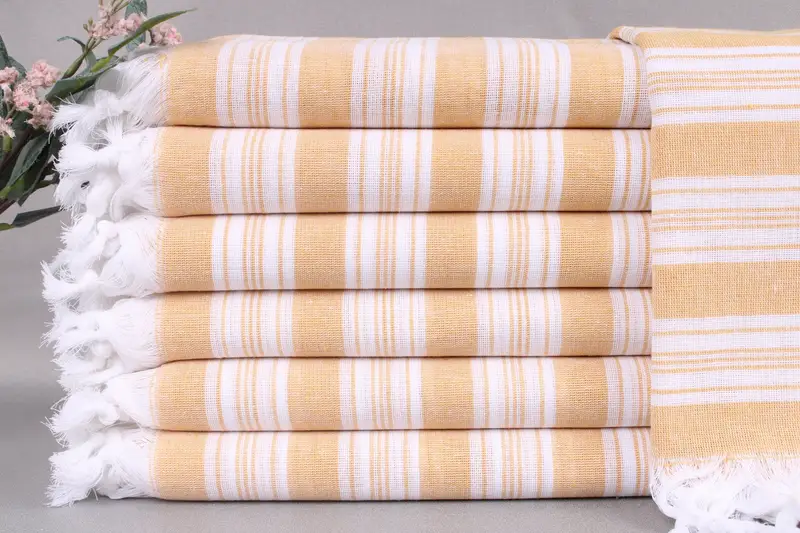 Monogrammed Beach Towel Personalized Gift Mustard Striped, 40x71 Inches