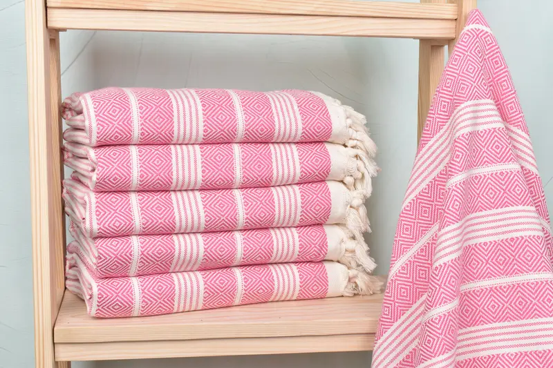 Turkish Beach Towel Pink Cotton, 38x69 Inches, Organic Cotton/Linen