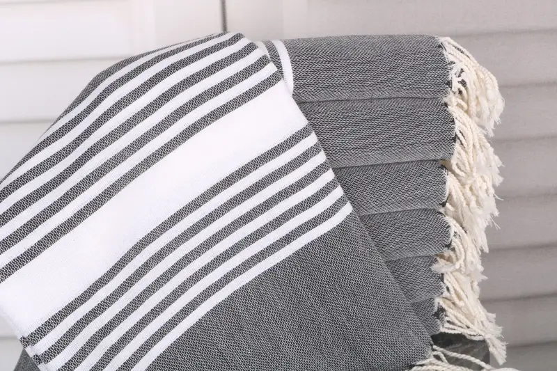 Custom Beach Towel Black Cotton Striped, 40x67 Inches