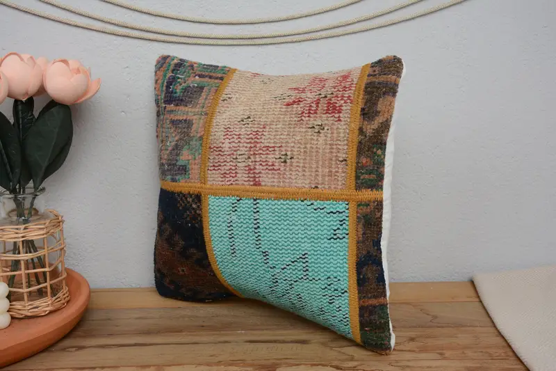 Outdoor Cushion, Pattern Throw Pillow Cover, Pillow Case, Antique Pillows, Ethnic Cushion Case, 14x14 Green Cushion Cover, Boho Pillow, Gift Pillow - 4