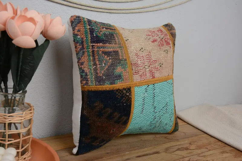Outdoor Cushion, Pattern Throw Pillow Cover, Pillow Case, Antique Pillows, Ethnic Cushion Case, 14x14 Green Cushion Cover, Boho Pillow, Gift Pillow - 1
