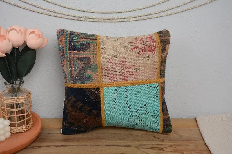Outdoor Cushion, Pattern Throw Pillow Cover, Pillow Case, Antique Pillows, Ethnic Cushion Case, 14x14 Green Cushion Cover, Boho Pillow, Gift Pillow - 2