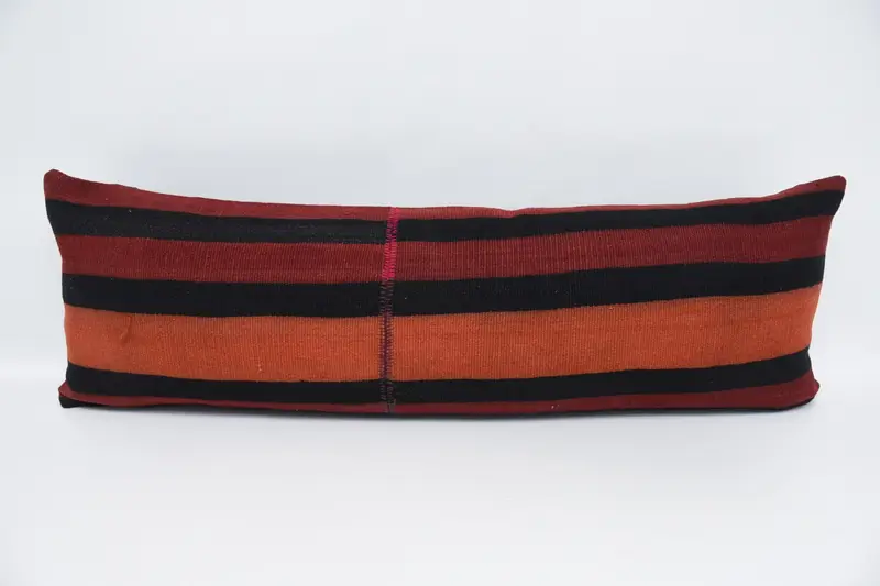 Red Turkish Gift Pillow Sham, Striped Wool Patio Pillow - 1