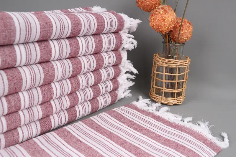 Personalized Turkish Beach Towel Burgundy Striped, 71x40 Inches