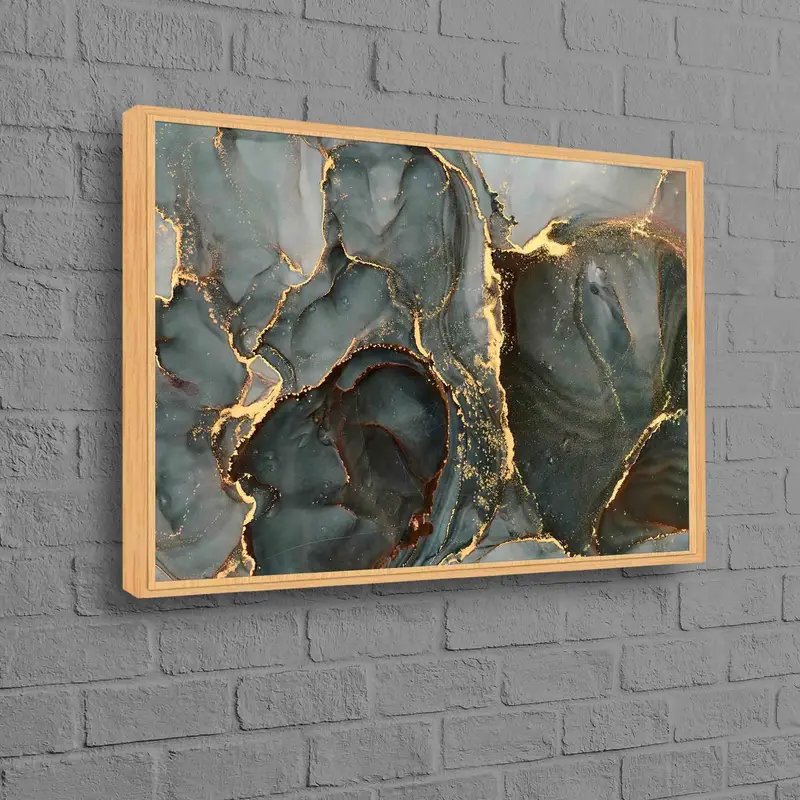 高級大理石プリント キャンバス: グリーン、ゴールド、そして現代的なエレガンス