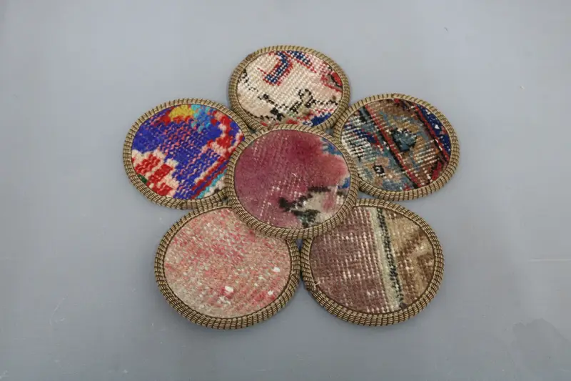 ブルーとグリーンのキリムコースター、ユニークなボヘミアンホームデコレーションコースター