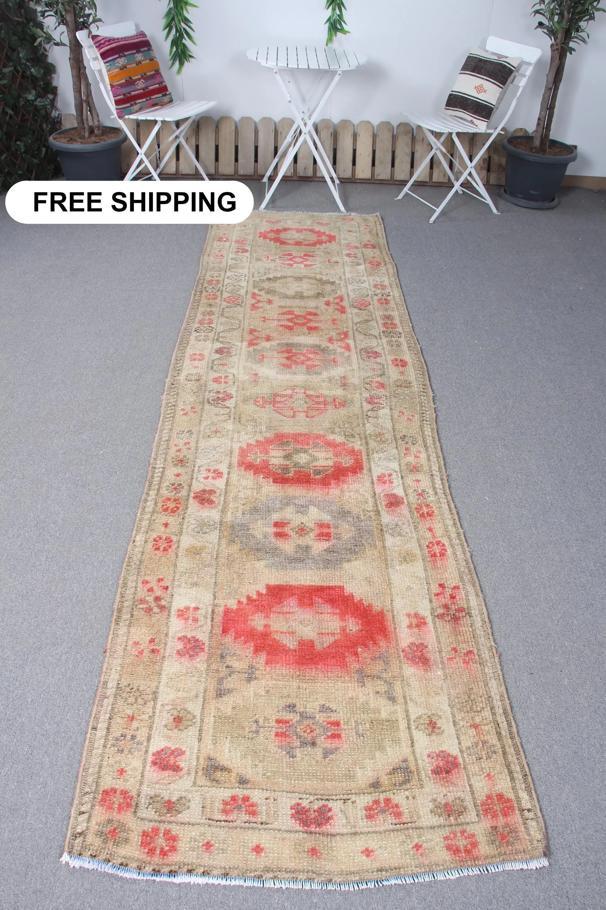 3x10,5 ft türkischer Teppich, Läufer Vintage Teppich, roter Tierdruck Teppich - 1