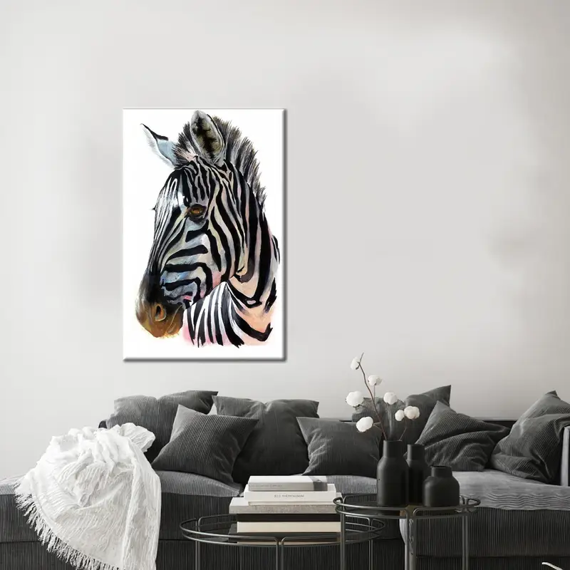 モダンなゼブラ抽象キャンバス: エレガントな動物アート プリント