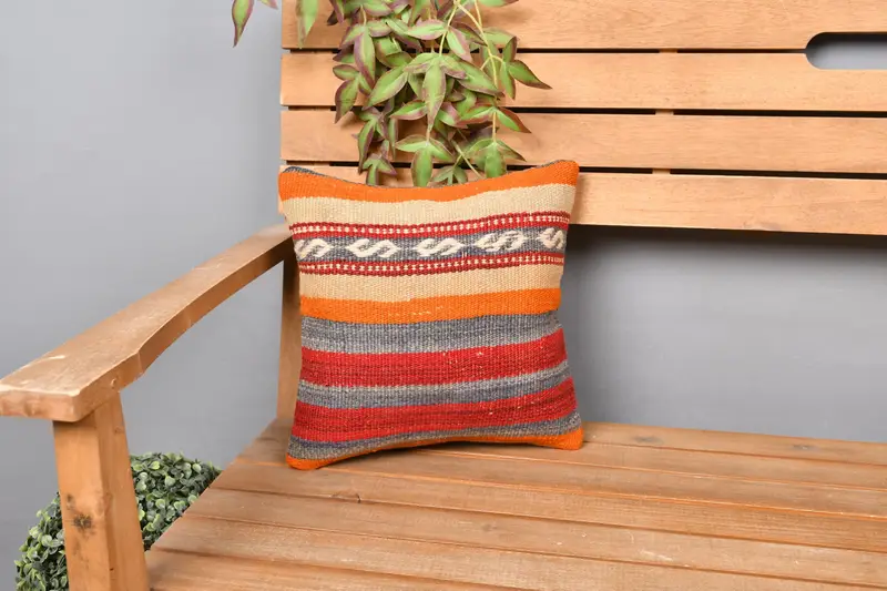 Pillow Case, Decorative Cushion, Vintage Pillow, Vintage Kilim Throw Pillow, 12x12 Red Cushion Case, Interior Designer Pillow - 1