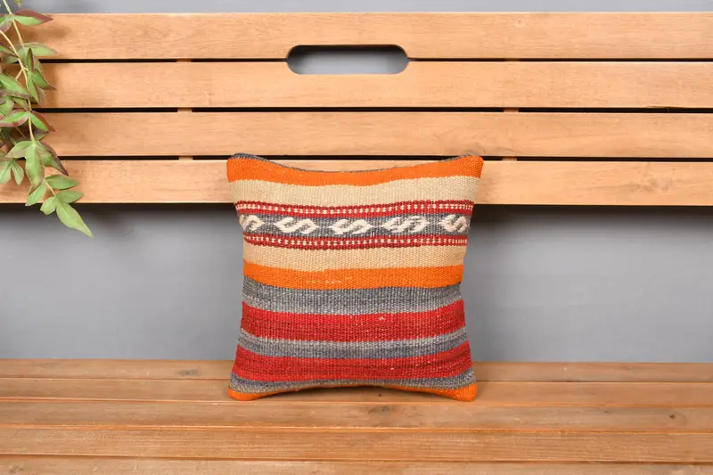 Pillow Case, Decorative Cushion, Vintage Pillow, Vintage Kilim Throw Pillow, 12x12 Red Cushion Case, Interior Designer Pillow - 6