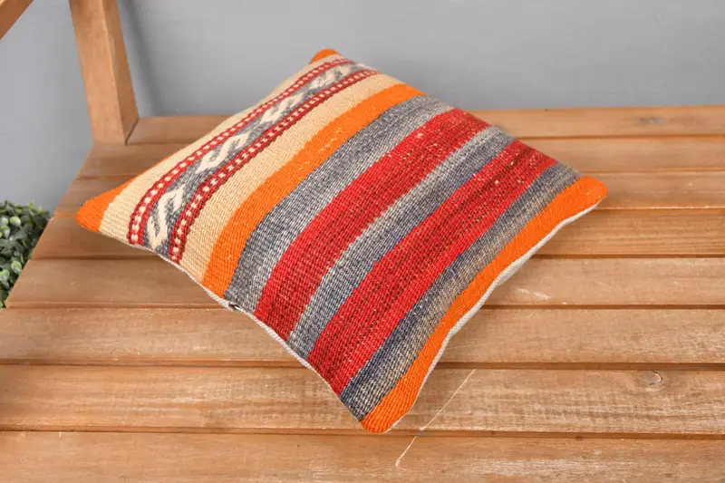 Pillow Case, Decorative Cushion, Vintage Pillow, Vintage Kilim Throw Pillow, 12x12 Red Cushion Case, Interior Designer Pillow - 2