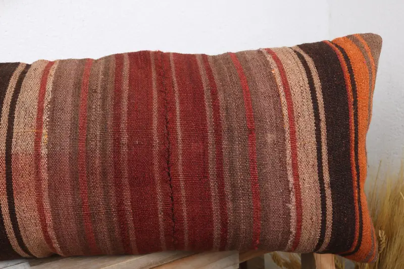 Cushion Case, Kilim Pillow, Tribal Pillow, Kilim Rug Pillow Cover, Gift Pillow, Antique Pillows, 12x36 Purple Cushion, Handmade Rug Seat Cushion - 5