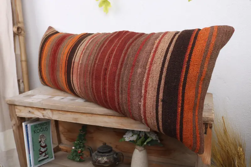 Cushion Case, Kilim Pillow, Tribal Pillow, Kilim Rug Pillow Cover, Gift Pillow, Antique Pillows, 12x36 Purple Cushion, Handmade Rug Seat Cushion - 4