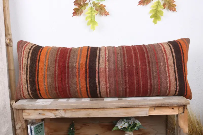Cushion Case, Kilim Pillow, Tribal Pillow, Kilim Rug Pillow Cover, Gift Pillow, Antique Pillows, 12x36 Purple Cushion, Handmade Rug Seat Cushion - 2