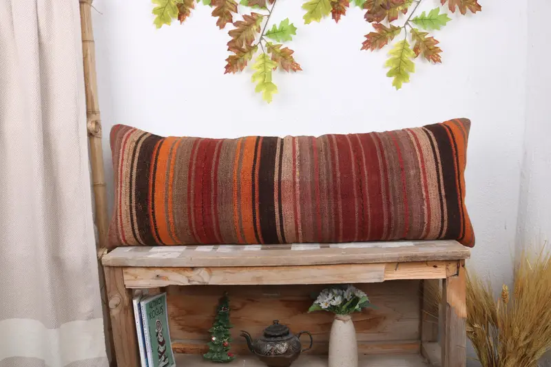 Cushion Case, Kilim Pillow, Tribal Pillow, Kilim Rug Pillow Cover, Gift Pillow, Antique Pillows, 12x36 Purple Cushion, Handmade Rug Seat Cushion - 1