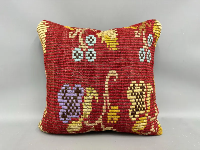 Kilim Pillow Cover, Hippie Throw Cushion Cover, 20x20 Red Pillow Cover, Kilim Pillow, Home Decor Pillow, Bolster Cushion Case, Pillow - 4