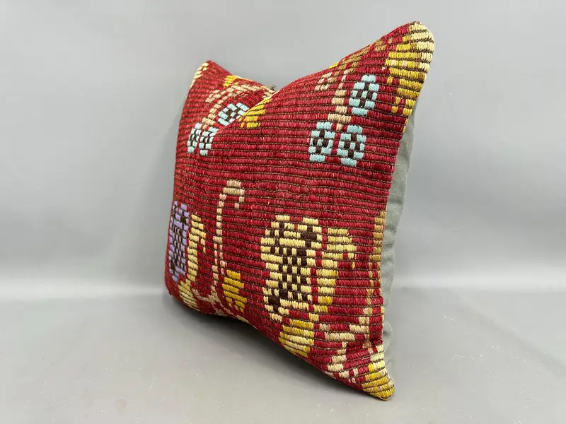 Kilim Pillow Cover, Hippie Throw Cushion Cover, 20x20 Red Pillow Cover, Kilim Pillow, Home Decor Pillow, Bolster Cushion Case, Pillow - 3