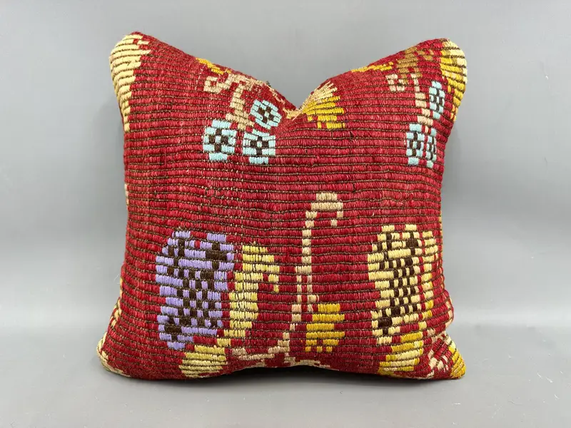 Kilim Pillow Cover, Hippie Throw Cushion Cover, 20x20 Red Pillow Cover, Kilim Pillow, Home Decor Pillow, Bolster Cushion Case, Pillow - 1