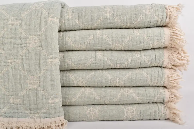 88x68 Cotton Marine Design Towel, Gift For The Home Decor, Woven Throw Blanket, Custom Blanket, Gift For Him, Turkish Towel Blanket, Bedspread - 1