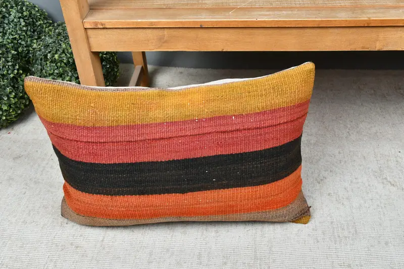 Luxury Cushion, Home Decor Pillow, Boho Pillow Sham Cover, Pillow Case, Luxury Pillow Cover, Turkish Kilim Pillow, 16x24 Orange Pillow Cover - 7