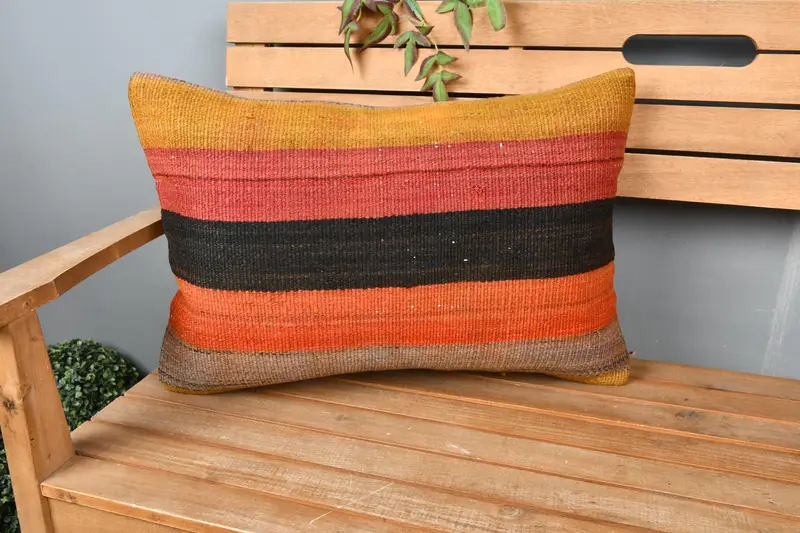 Luxury Cushion, Home Decor Pillow, Boho Pillow Sham Cover, Pillow Case, Luxury Pillow Cover, Turkish Kilim Pillow, 16x24 Orange Pillow Cover - 1