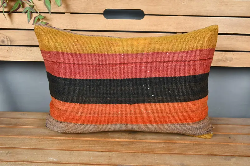 Luxury Cushion, Home Decor Pillow, Boho Pillow Sham Cover, Pillow Case, Luxury Pillow Cover, Turkish Kilim Pillow, 16x24 Orange Pillow Cover - 6