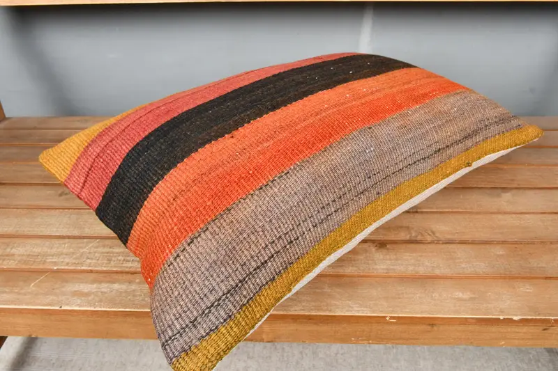 Luxury Cushion, Home Decor Pillow, Boho Pillow Sham Cover, Pillow Case, Luxury Pillow Cover, Turkish Kilim Pillow, 16x24 Orange Pillow Cover - 2