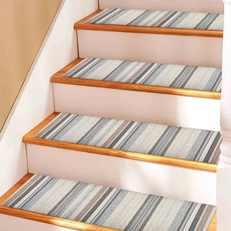 Blue & Orange Striped Ethnic Kilim Stair Rug, Bohemian Design