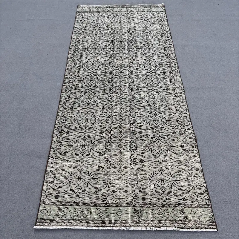3.7x9 ft Rug, Turkish Vintage Rug, Gray Moroccan Wool Rug - 1