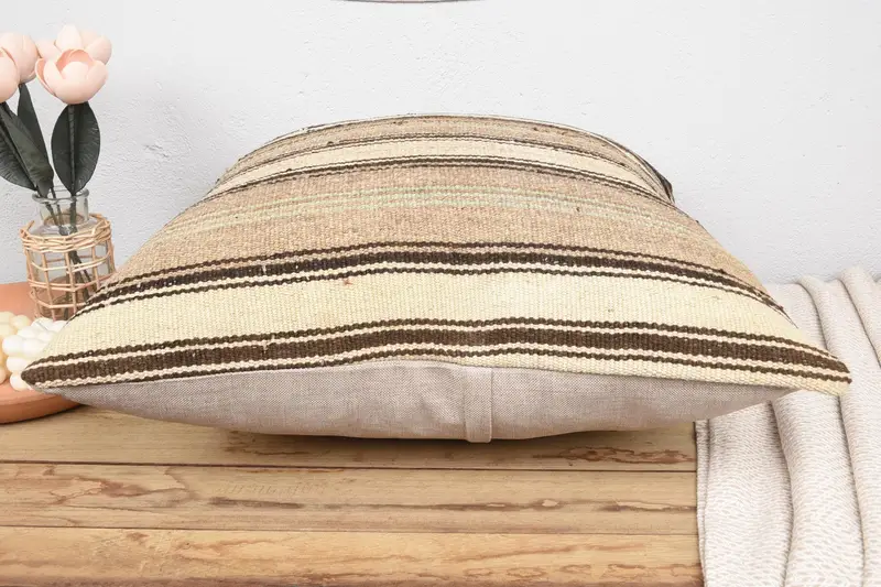 Toss Pillow, Handmade Cushion, Home Decor Pillow, Turkish Pillow, 24x24 Beige Pillow, Throw Kilim Pillow, Outdoor Cushion Cover, Pillow - 5