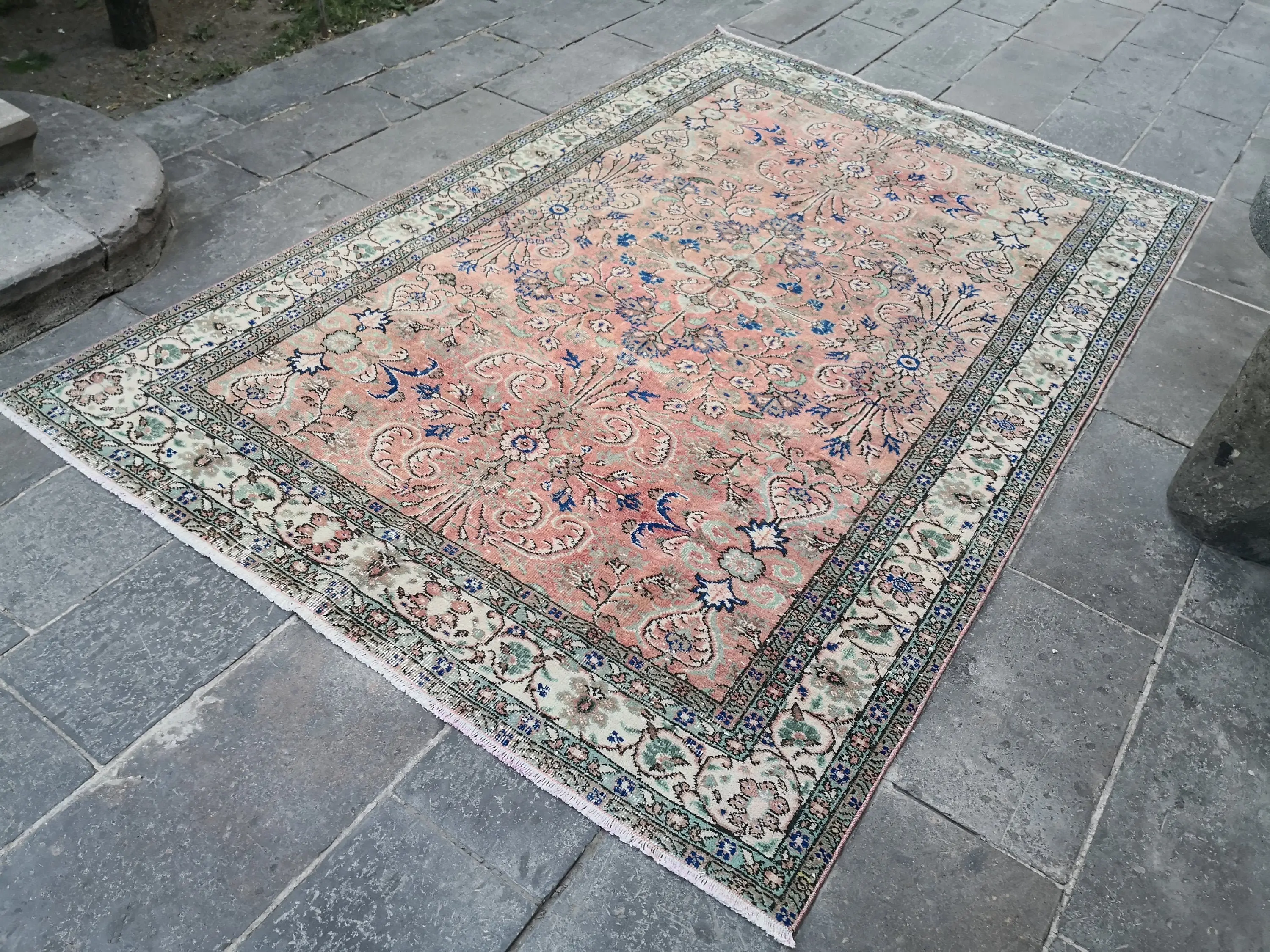 2.5x4.8 ft Türk Küçük Halısı, Vintage Mavi Oryantal Halı - 1