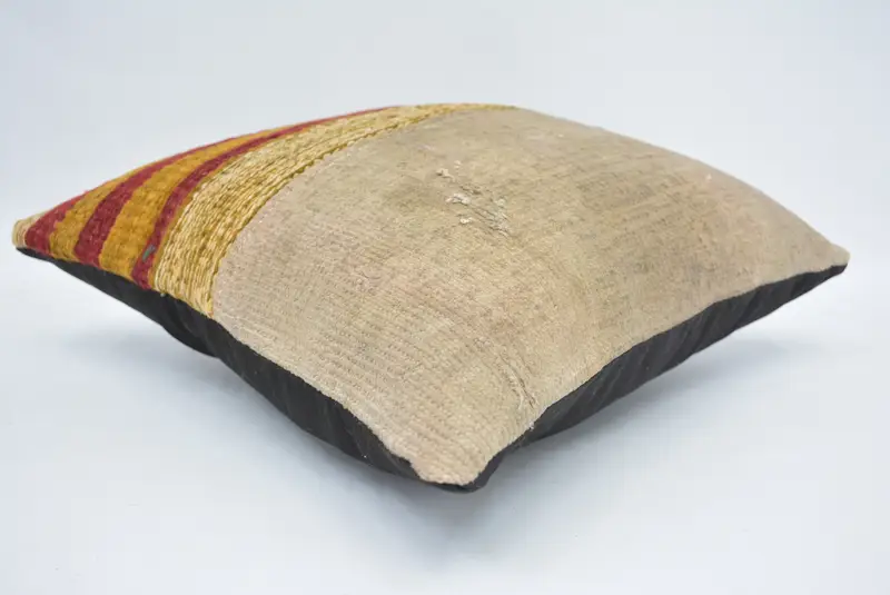 Kilim Cushion Sham, Bench Pillow Cover, Boho Pillow Sham Cover, 14x14 Beige Pillow Case, Pillow for Couch, Meditation Pillow Case, Cushion Case - 6